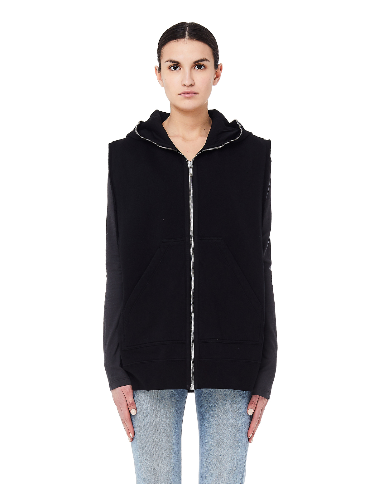 DRKSHDW by Rick Owens Sleeveless Zip-Up Hoodie - Black | Garmentory