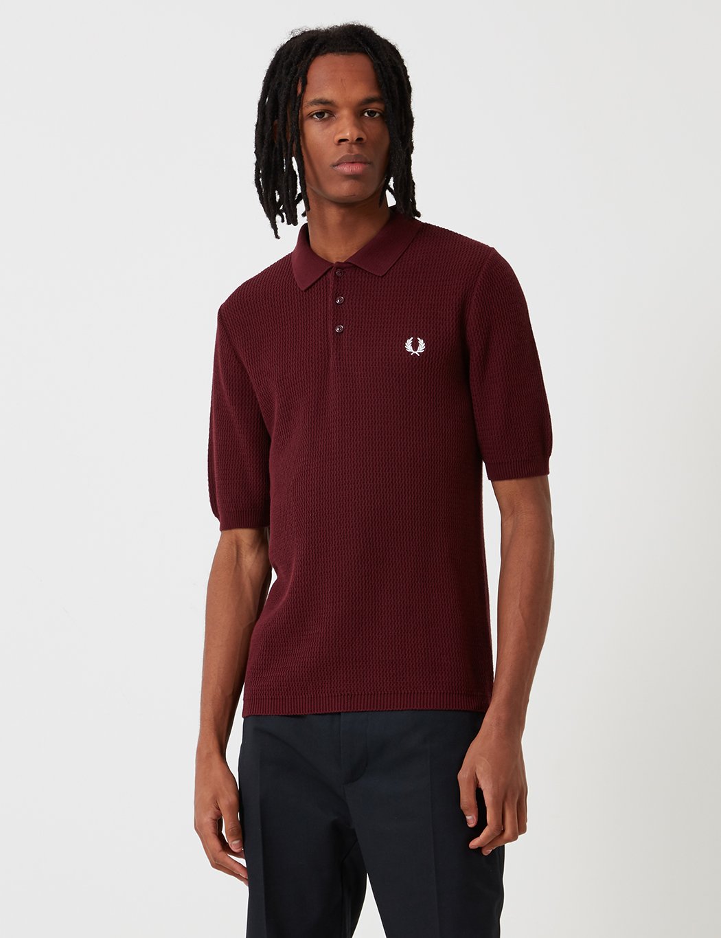 Fred Perry Re-issues Texture Knit Polo Shirt - Aubergine