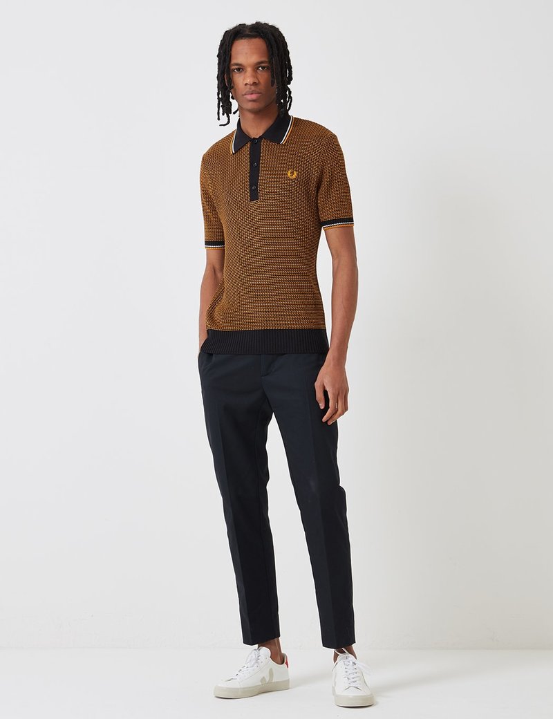 Fred Perry Re-issues Two Colour Texture Knit Shirt - Black/Gold