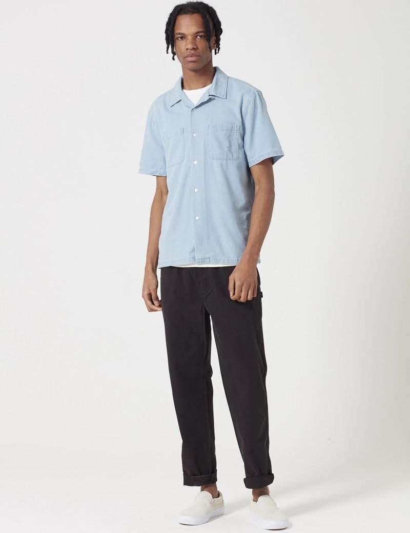 トップス DECHINE OPEN COLLAR SHORT SLEEVE SHIRT Stussy Open Collar Short Sleeve Shirt - Light Denim | Garmentory