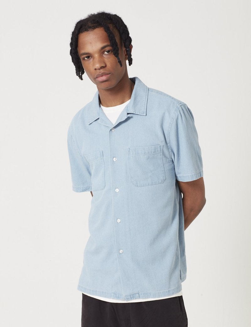 Stussy Open Collar Short Sleeve Shirt - Light Denim | Garmentory