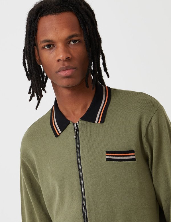Long Sleeve Polo Stussy Knit Polo Cable Knit Polo Olive
