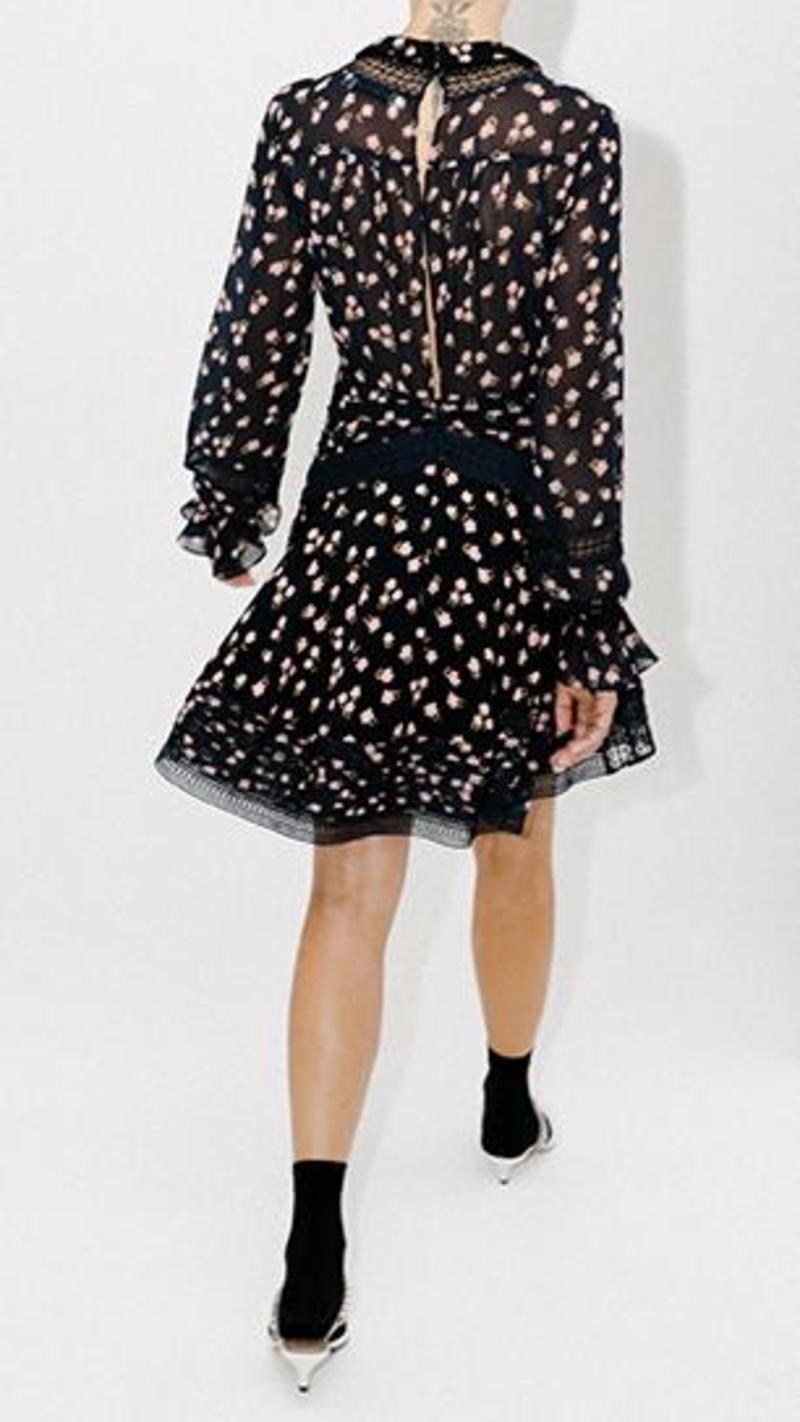 ワンピース Self-Portrait Mini Dress With Floral Pattern Floral Print Linen Mini Dress – self-portrait-US