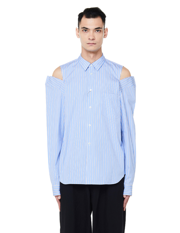 Comme des Garçons Homme Plus Striped Cut-Out Shirt - Blue | Garmentory