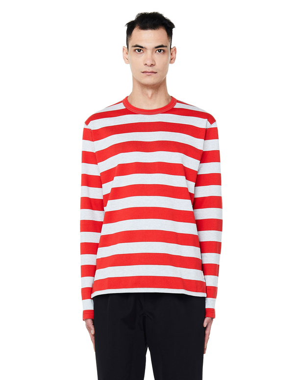Junya Watanabe Striped Long Sleeve T-Shirt - Red/Grey | Garmentory