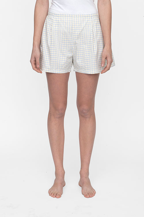 The Sleep Shirt Pleat Short Blue and Maize Check The Sleep Shirt Pleat Short Blue and Maize Check
