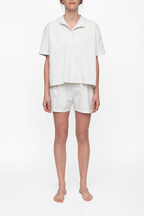 The Sleep Shirt Pleat Short Blue and Maize Check The Sleep Shirt Pleat Short Blue and Maize Check
