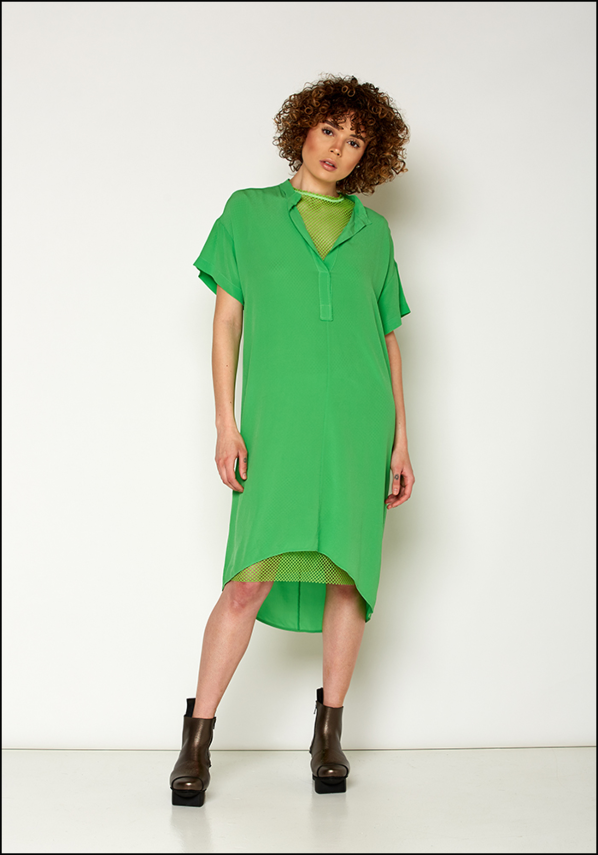 slim fit dress slacks Apple Green Puff Sleeve Midi Dress  Aquarius Brand