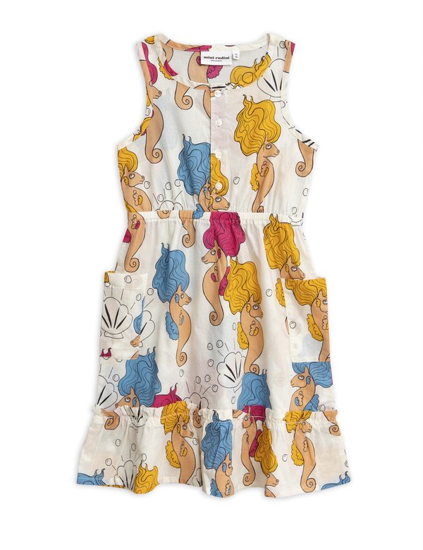 Kids Mini Rodini Seahorse Flounce Dress - white Kids Mini Rodini Seahorse Flounce Dress - white