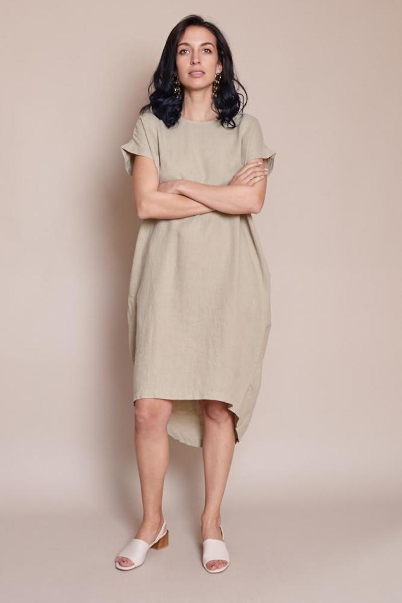 black crane pleated cocoon dress Black Crane Pleated Cocoon Dress - Cream