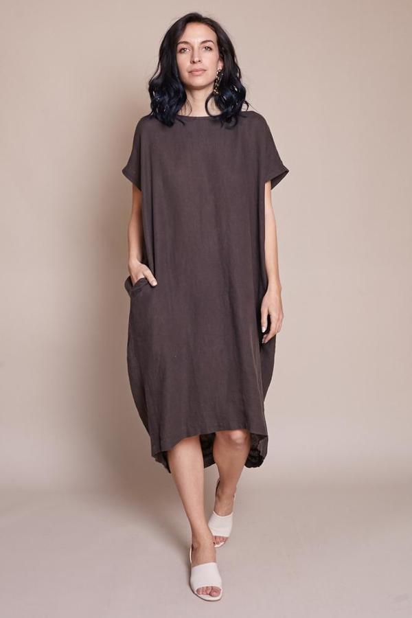 Black Crane Pleated Cocoon Dress - Charcoal | Garmentory