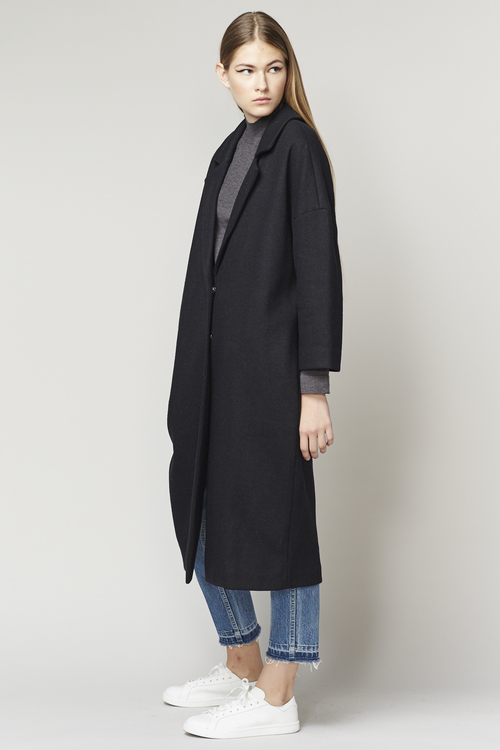 DROPPED SHOULDER OVERSIZED LONG COAT - BLACK DROPPED SHOULDER OVERSIZED LONG COAT - BLACK