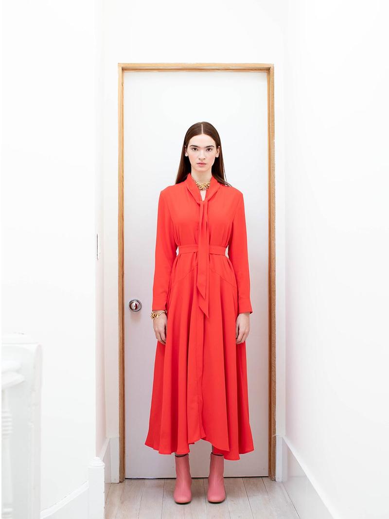AND YOU Tribeca A Line Tie Shirt Dress - Tomato Red | Garmentory 