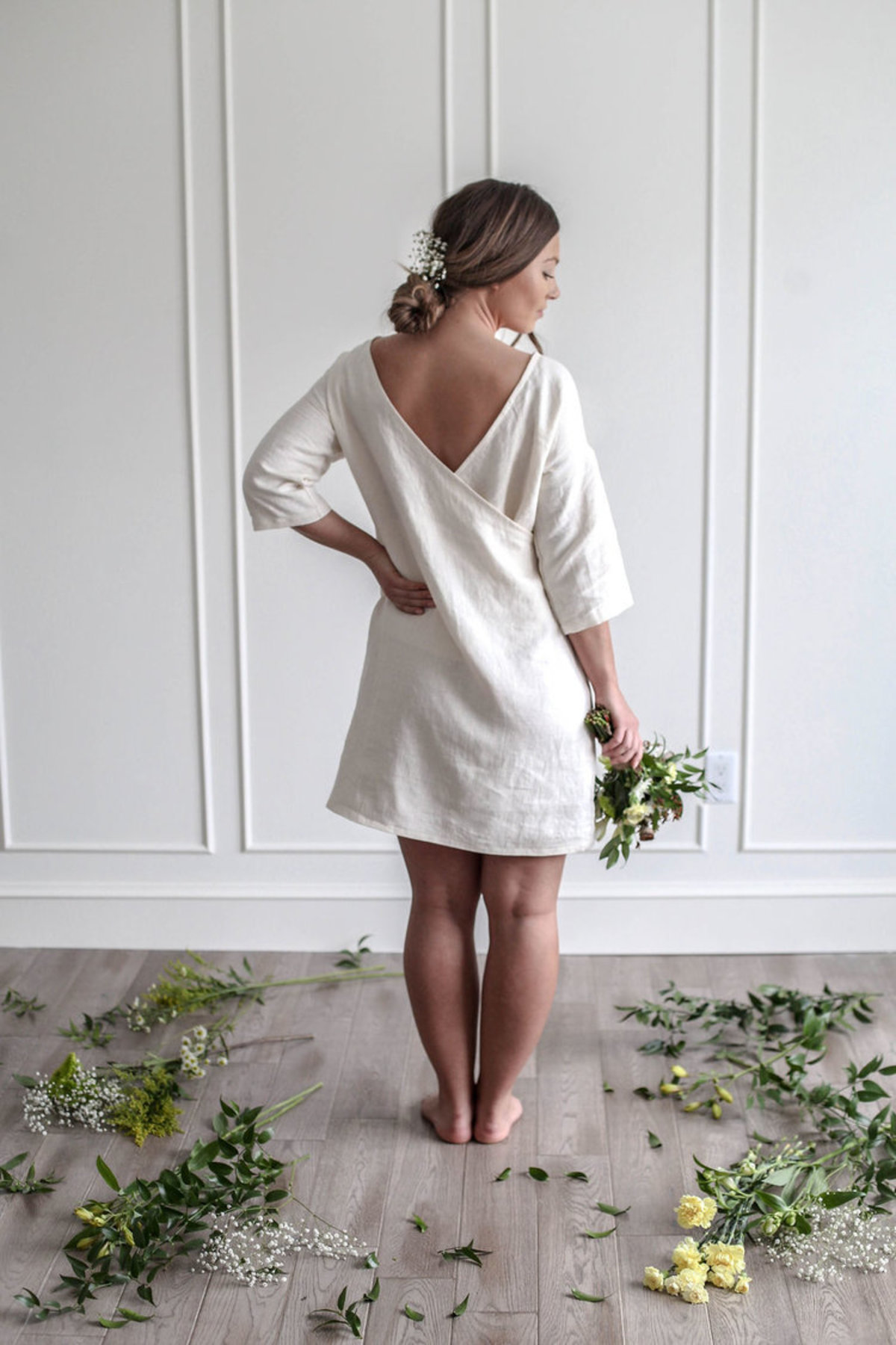 chinese dress ladies Meg Oversized linen Dress with 3/4 sleeves – LittleWomenAtelier main image 1