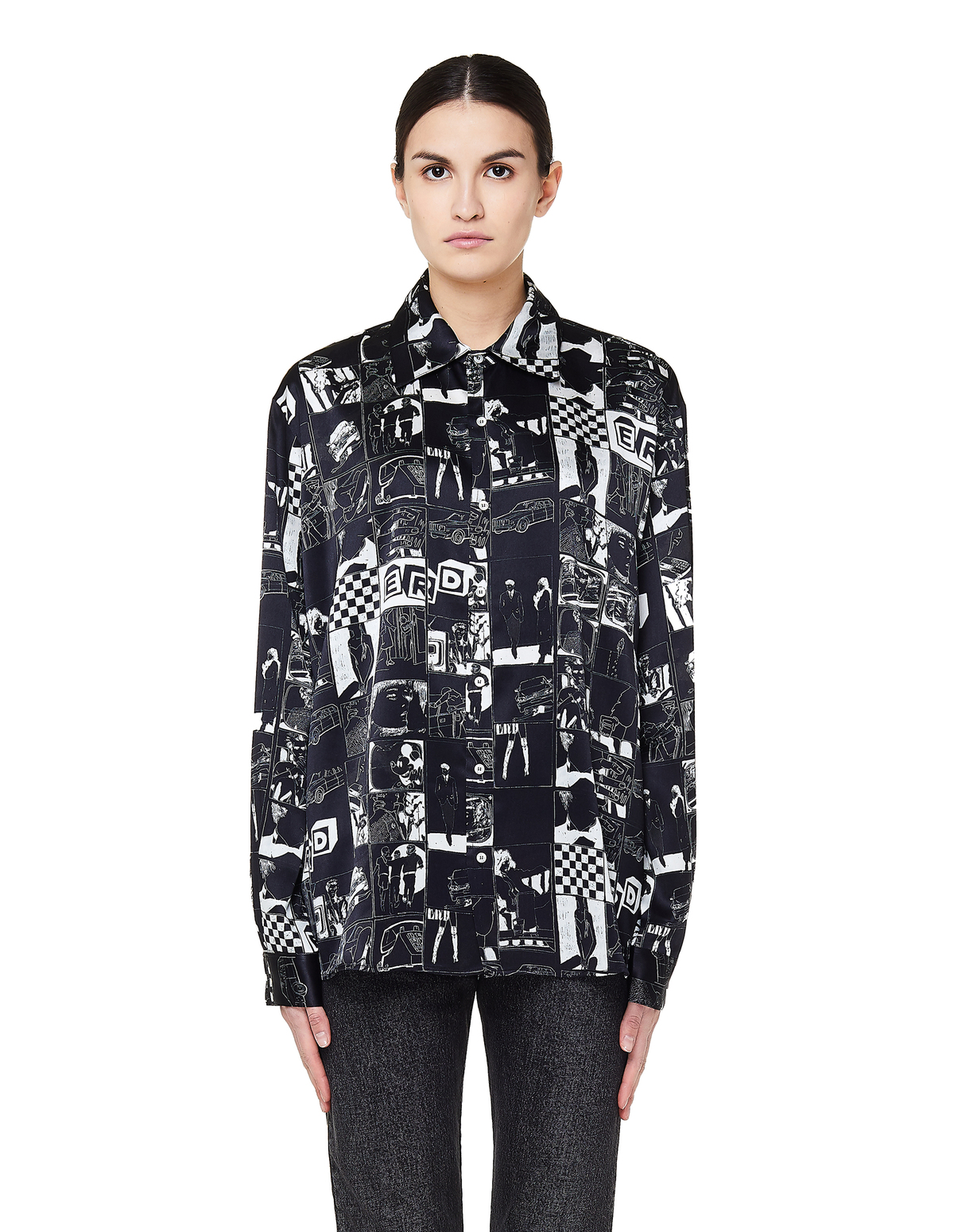 トップス Enfants Riches Deprimes ANIME SILK SHIRT Enfants Riches Deprimes Black Dessin Anime Shirt Enfants