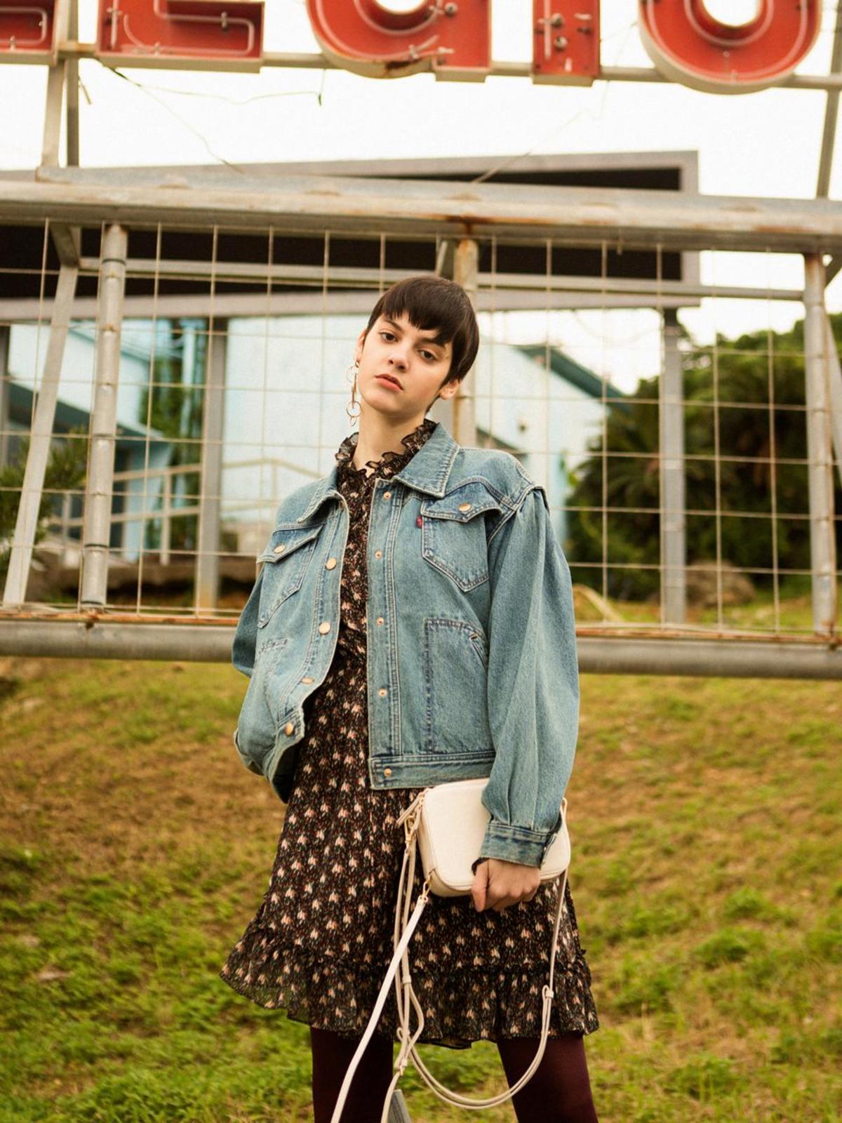 ANDERSSON BELL Alice Puff Sleeve Cropped Denim Jacket - Blue