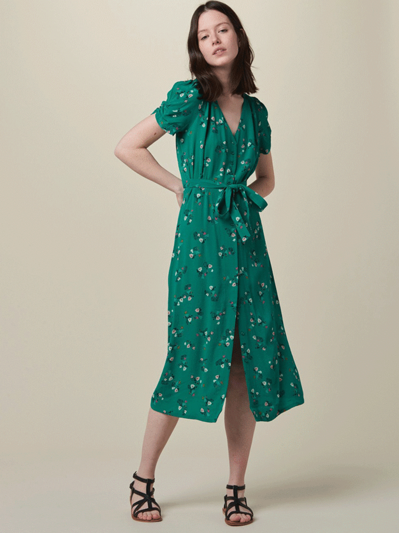 Sessun Upala Midi Tea Dress - Menthol Henley Green