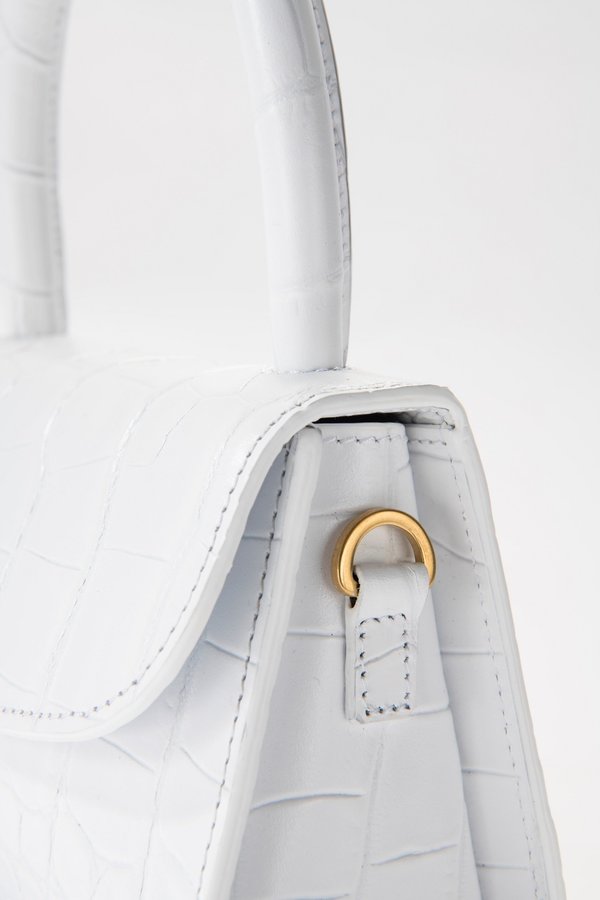 BY FAR Mini Croco Embossed Leather Tote - White BY FAR Mini Croco Embossed Leather Tote - White
