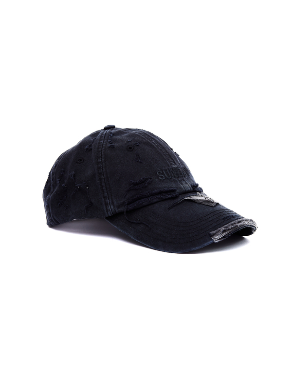Vetements Sunday Distressed Cotton Cap - Black | Garmentory