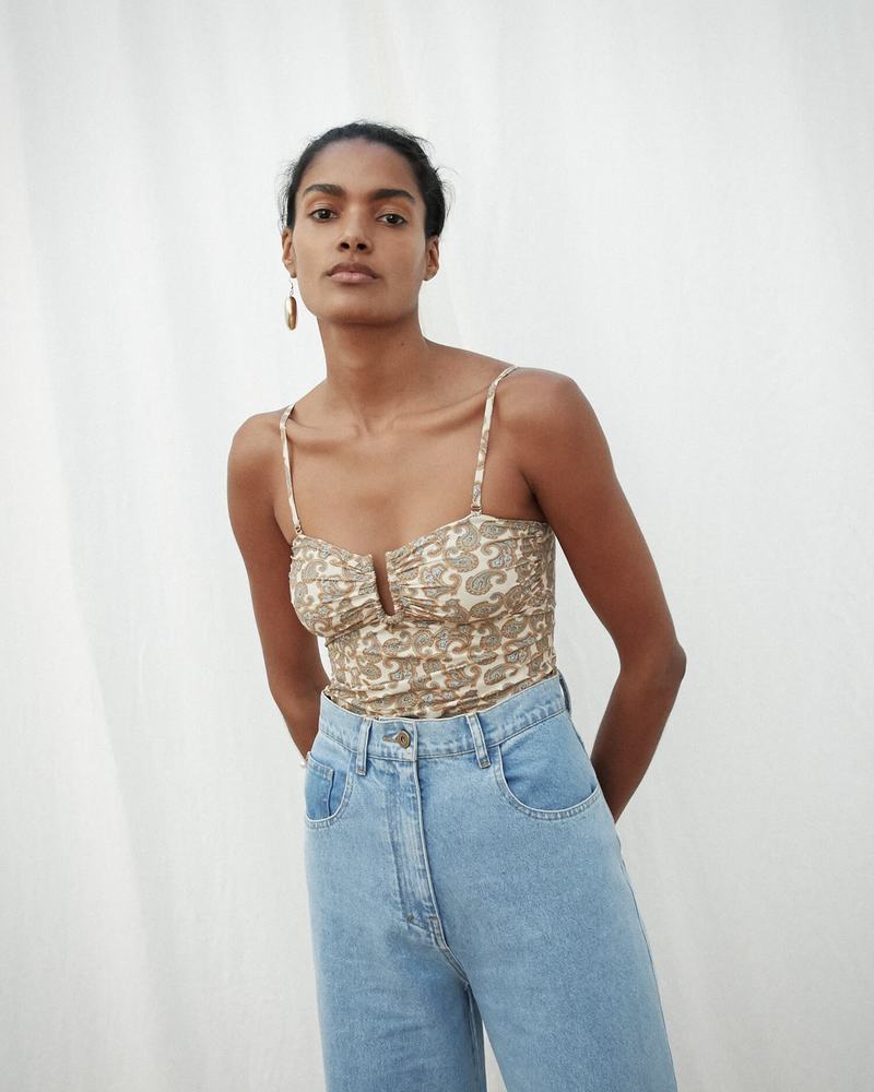 Nanushka BIANCA Ruched swim top with removable straps