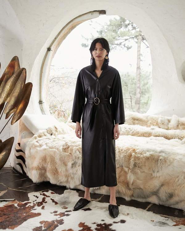 leather kimono dress Nanushka IBEN Vegan inspired Aug