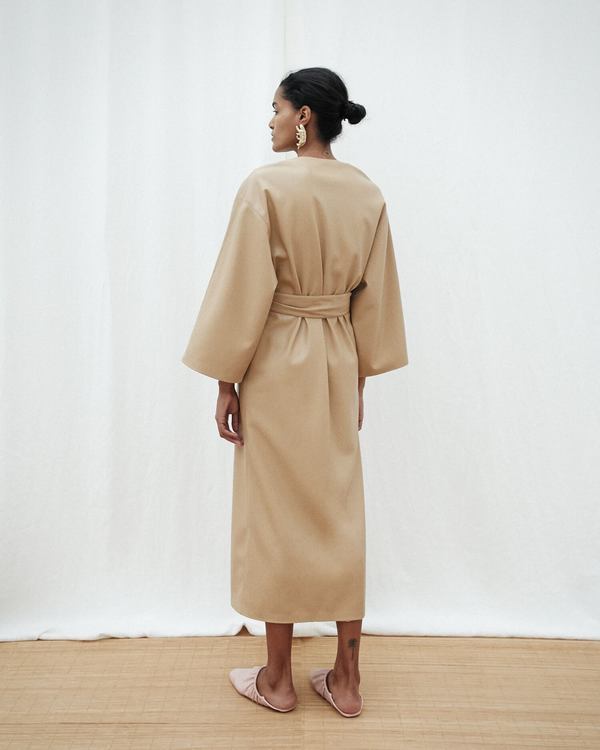 Nanushka Iben Vegan Leather Kimono Inspired Dress - Pale Caramel