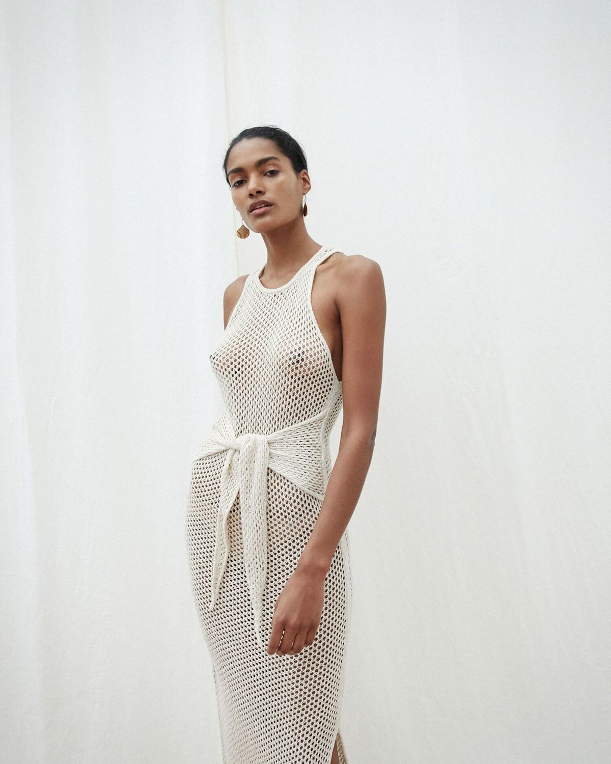 nanushka crochet dress Nanushka Mame Open Knit Bodycon Dress - Creme