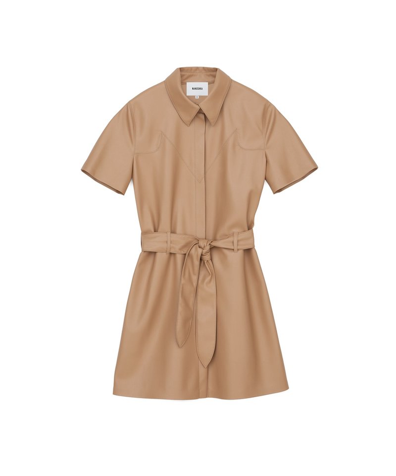 Nanushka Roberta Vegan Leather Western Dress With Belt - Pale Caramel |  Garmentory
