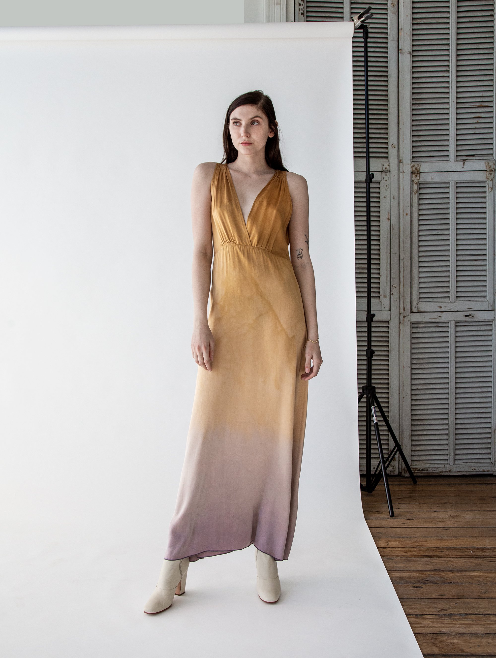 Raquel Allegra Kate Slip Dress - Golden Sun Tie Dye | Garmentory