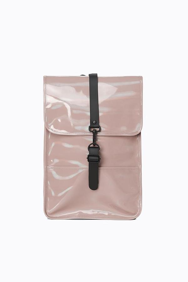 rains backpack holographic Go  BrandsWalk a shiny black that has an almost wet Garmentory Rains Holographic Backpack Mini