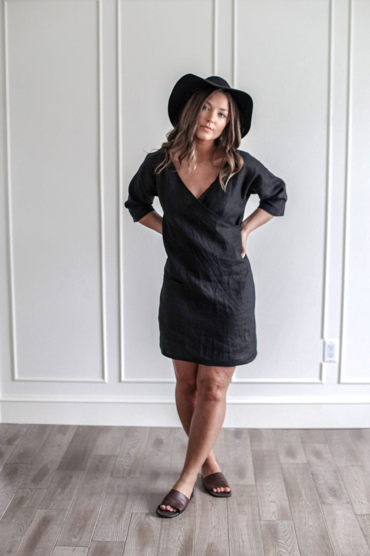 knee length dresses for ladies Green Linen Women Dresses Summer Dresses Women 3/4 Sleeves Dresses D95 –  SimpleLinenLife