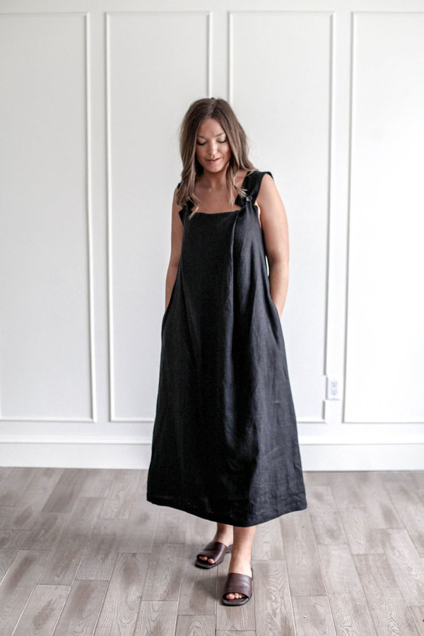 NOMI DESIGNS EMMA LINEN MAXI DRESS - black | Garmentory