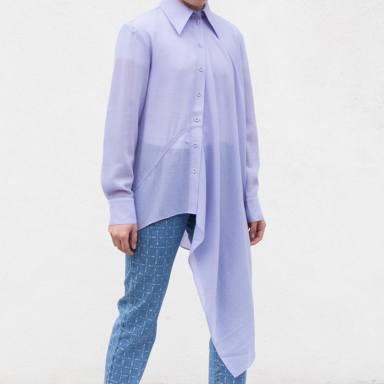 Tibi Wool Crepe Asymmetrical Shirt | Garmentory