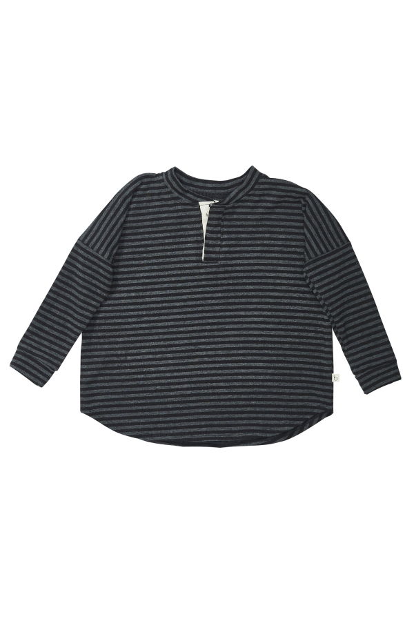 KIDS Bacabuche Long Sleeve Henley - Black/Charcoal Stripe