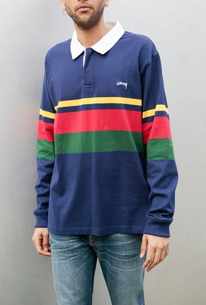 Stussy Lucas Stripe Long Sleeve Rugby polo - navy | Garmentory