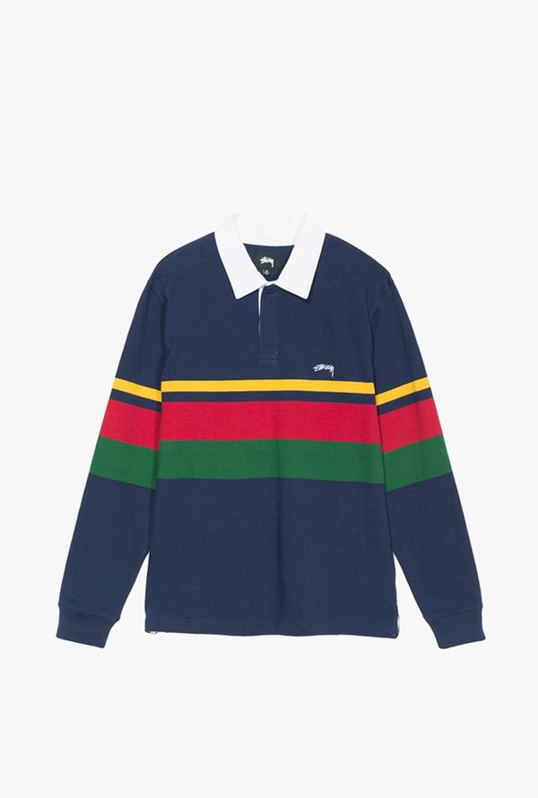 Stussy Lucas Stripe Long Sleeve Rugby polo - navy | Garmentory