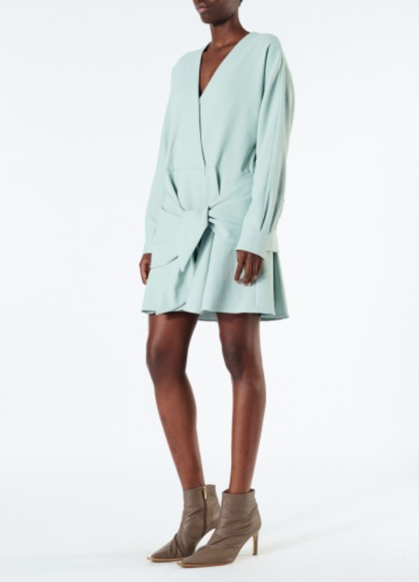 Tibi Chalky Drape Long Sleeve Short Wrap Dress - Ash Green | Garmentory