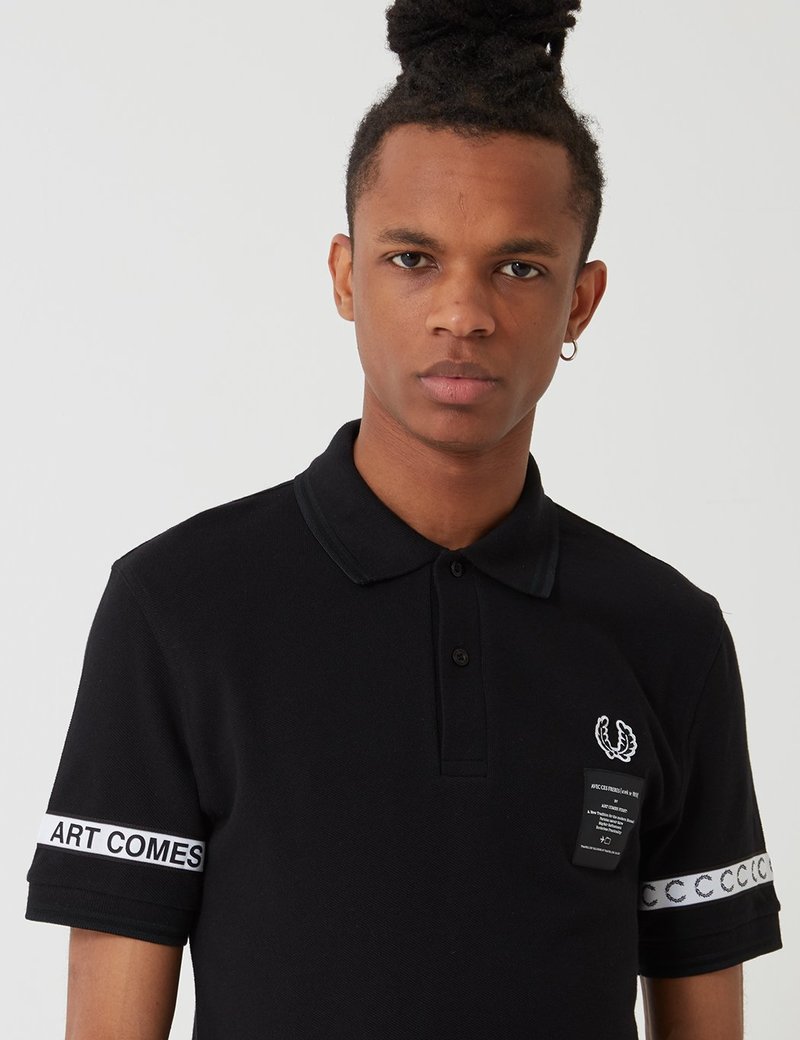 Fred Perry Art Comes First Taped Pique Shirt - Black | Garmentory