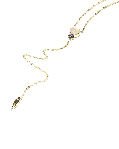 Pamela Love Levitation Lariat in Yellow Gold with Moonstone and Iolite Pamela Love Levitation Lariat in Yellow Gold with Moonstone and Iolite