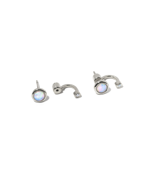 Pamela Love Single Gravitation Ear Jacket in Sterling Silver with Opal and White Topaz Pamela Love Single Gravitation Ear Jacket in Sterling Silver with Opal and White Topaz