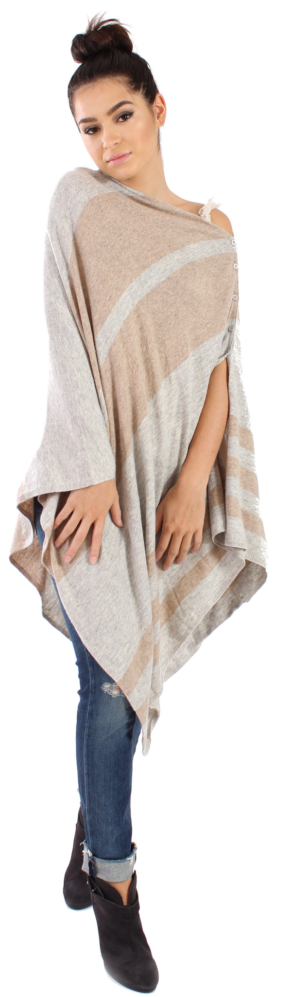 Michael Farrell Stripe Poncho in Beige Michael Farrell Stripe Poncho in Beige