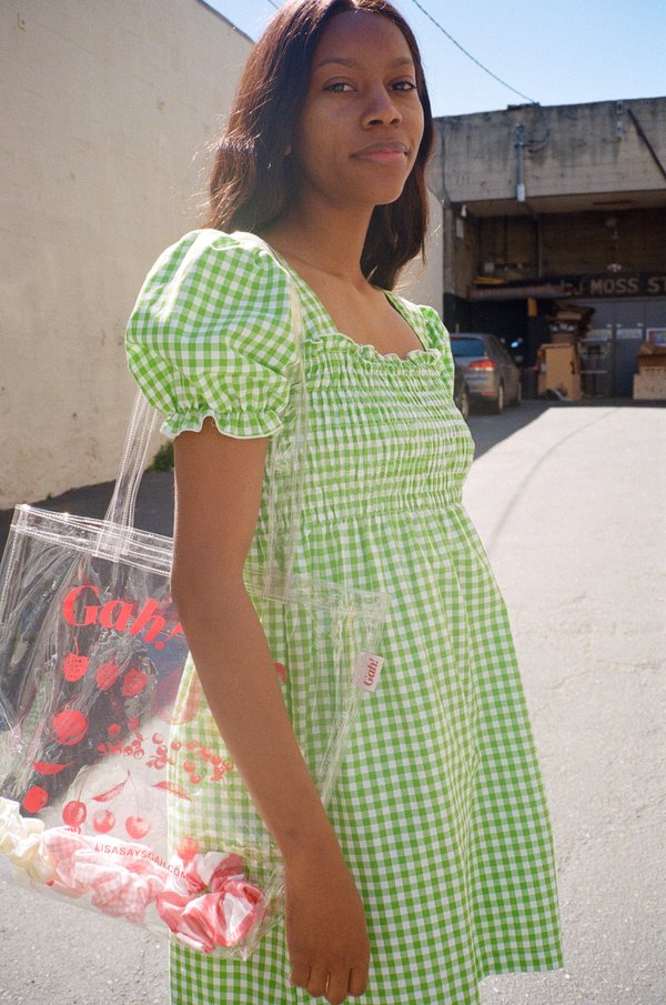 lime green gingham dress 1970s Lime Green Gingham Voile Peasant Dress  Wayward Collection