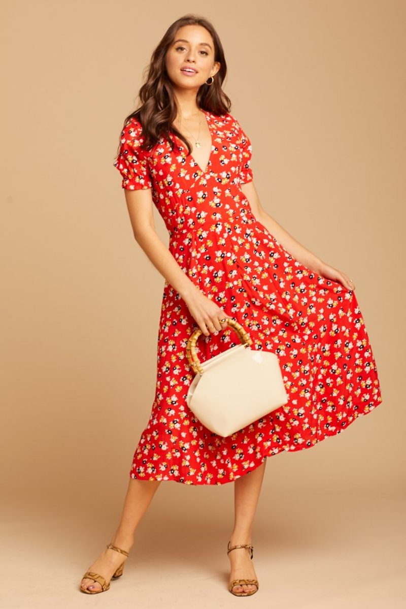 faithfull erin midi dress FaithfullTheBrand Blue Ditsy Floral Erin Midi Dress Size 2