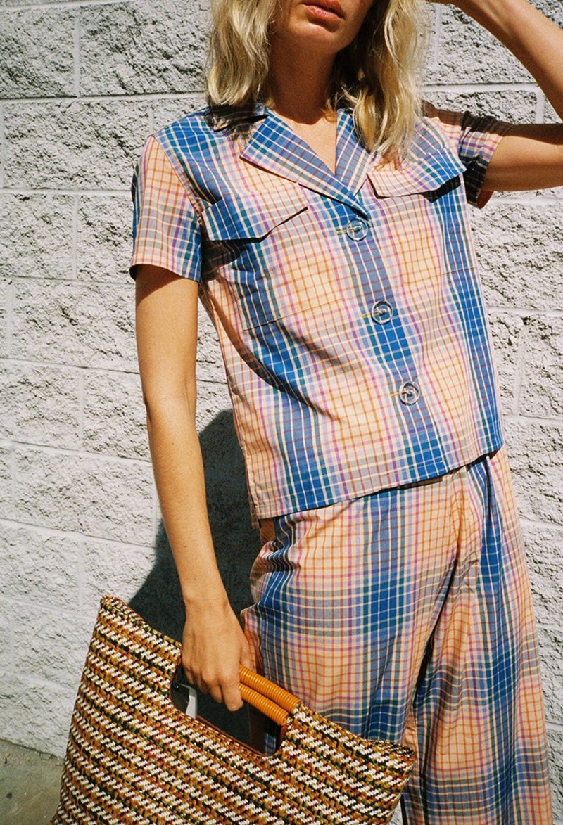 Simon Miller Caroni Short Sleeve Shirt - Golden Orange Plaid 