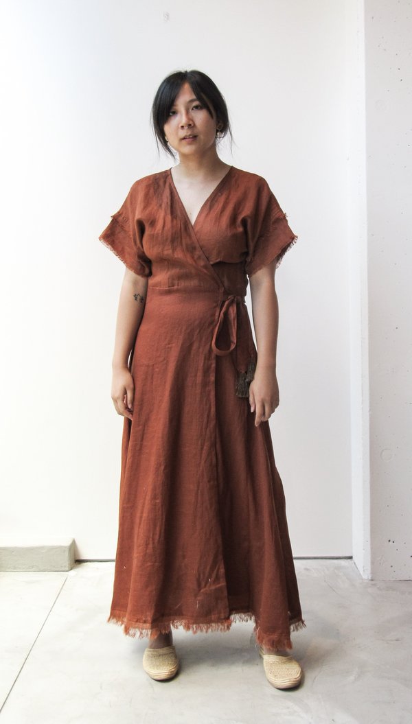 chinese dress ladies Eda Midi Wrap Dress Brown Espresso – LUXMII main image 0