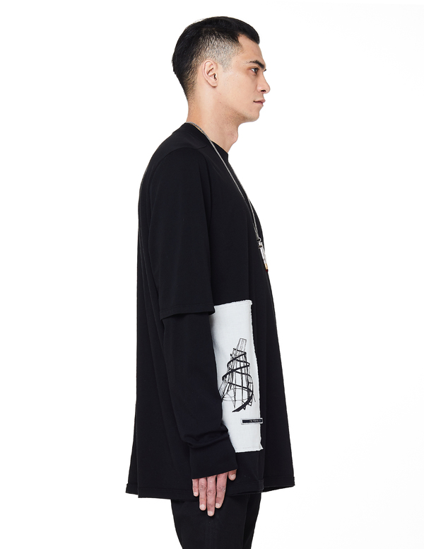 Rick Owens Drkshdw Double-Layered Patched L/S T-Shirt | Garmentory