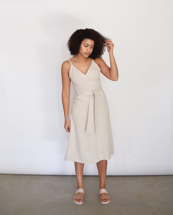 blue cotton dress TOTEME - Slouch Waist crinkled Dress cream - 30