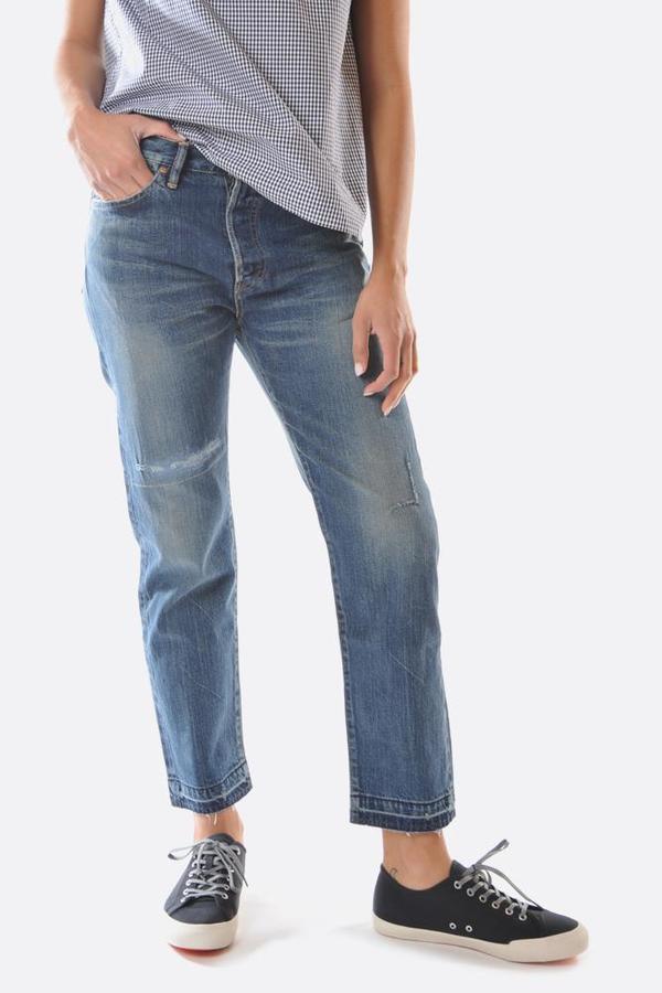 Chimala Medium Distress Selvedge Narrow Tapered Cut Jeans Blue Garmentory