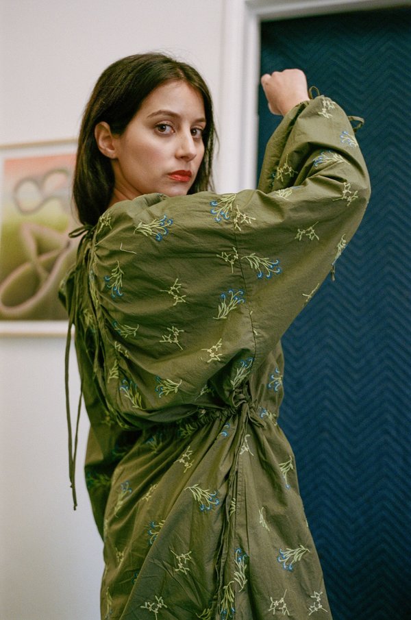green emerald velvet dress Green 1940s V-Neck Floral Dress