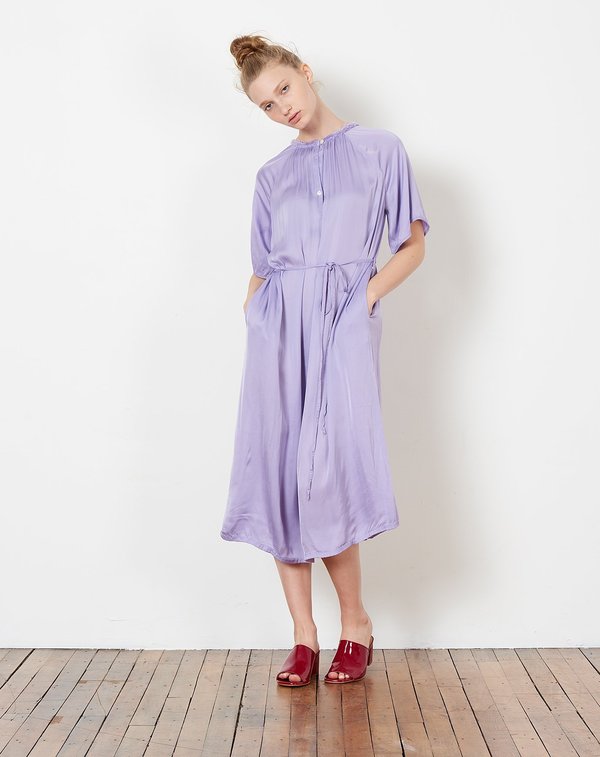 long flowy formal dresses Heidi Light Purple Floral Burnout Ruched Midi Dress – Girl In Mind main image 0